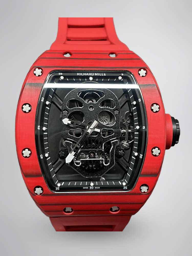 Replica Richard Mille RM 52-01 Skeleton Skull Dial Men’s Watch – Swiss Movement, Red Carbon Case