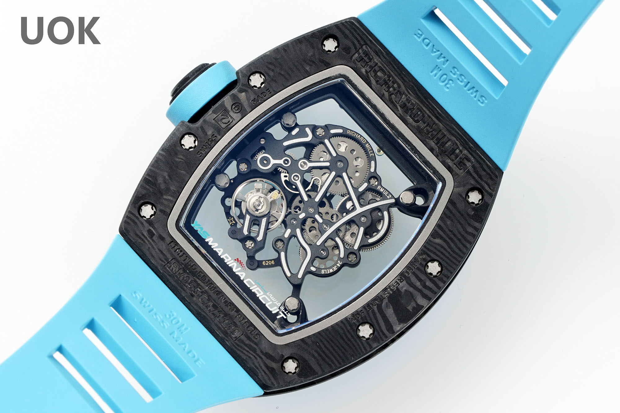 Best Replica RICHARD MILLE RM 55 – Swiss Movement Super Clone with Carbon Case & Blue Rubber Strap - Image 3