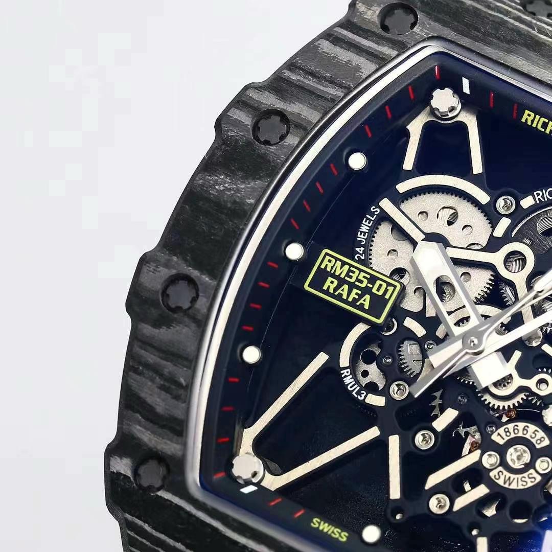 Richard Mille RM 35-01 Rafael Nadal Replica Swiss Watch – Skeleton Dial, NTPT Carbon Case, Black Rubber Strap - Image 4