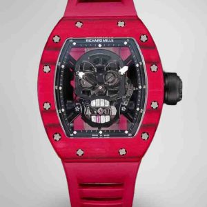 Best Richard Mille RM52-01 Replica – Red Rubber Strap, Skeleton Dial, Swiss Tourbillon, Carbon Fiber Case