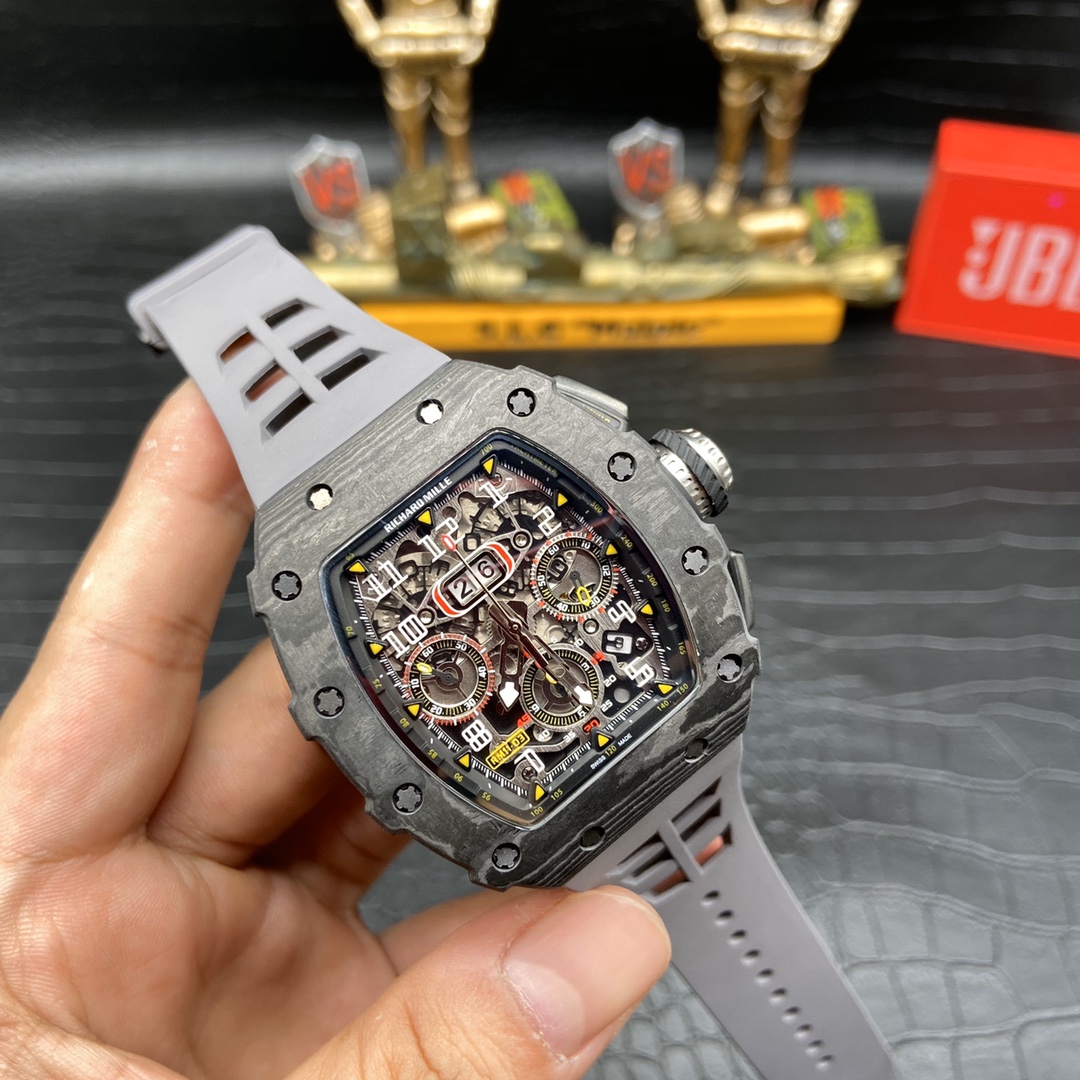 Swiss Richard Mille RM 11 Replica – 49mm Carbon Case, Skeleton Dial, Grey Rubber Strap - Image 6