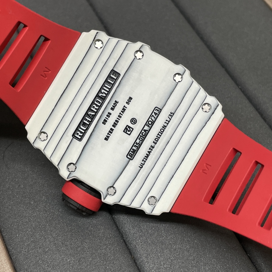Richard Mille RM 35-01 Replica Rafael Nadal White Carbon Case Red Strap Watch | Swiss Movement, Skeleton Dial - Image 9