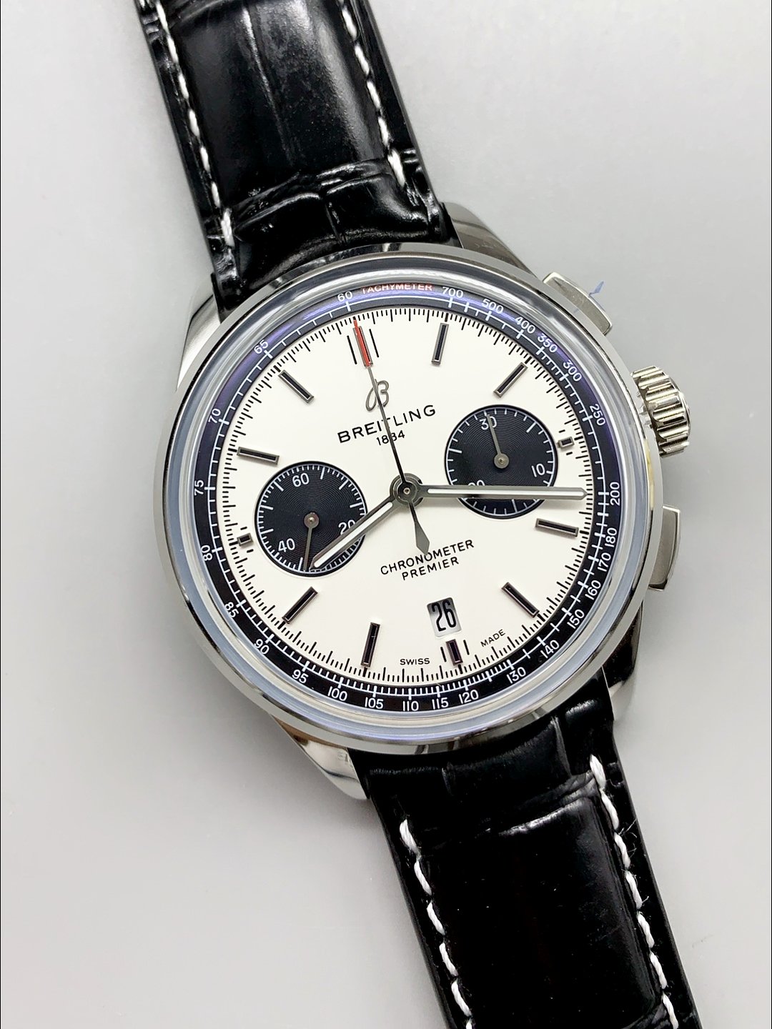 Breitling Premier B01 Chronograph Men’s Watch, Silver Panda Dial, Leather Strap(1:1 Super Clone) - Image 2