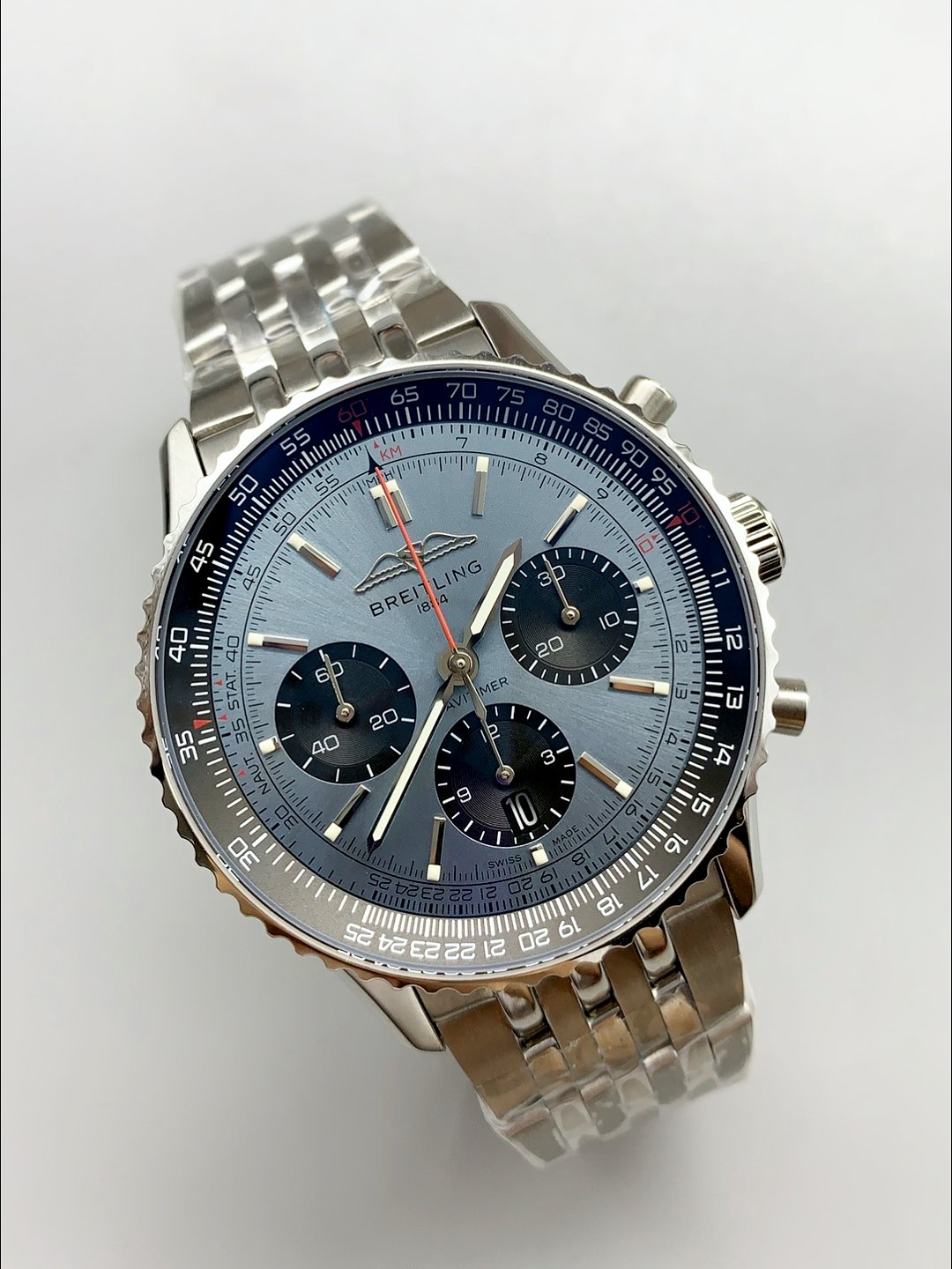 Breitling Navitimer with blue dial and steel bracelet (1:1Super Cloen) - Image 3