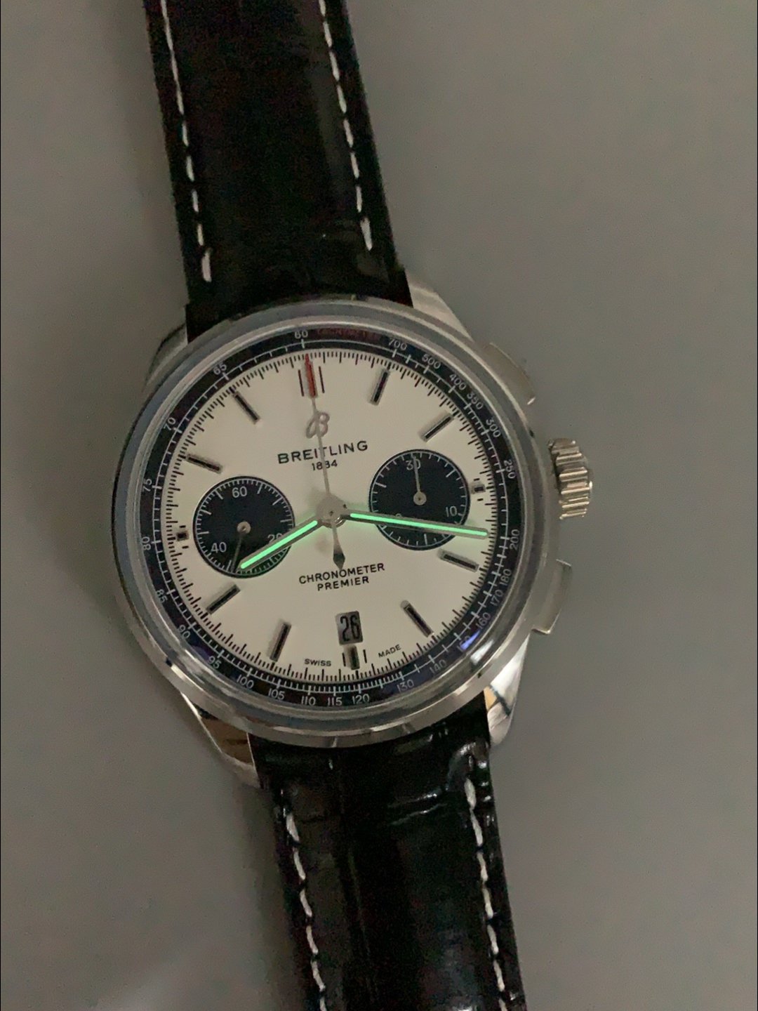 Breitling Premier B01 Chronograph Men’s Watch, Silver Panda Dial, Leather Strap(1:1 Super Clone) - Image 9
