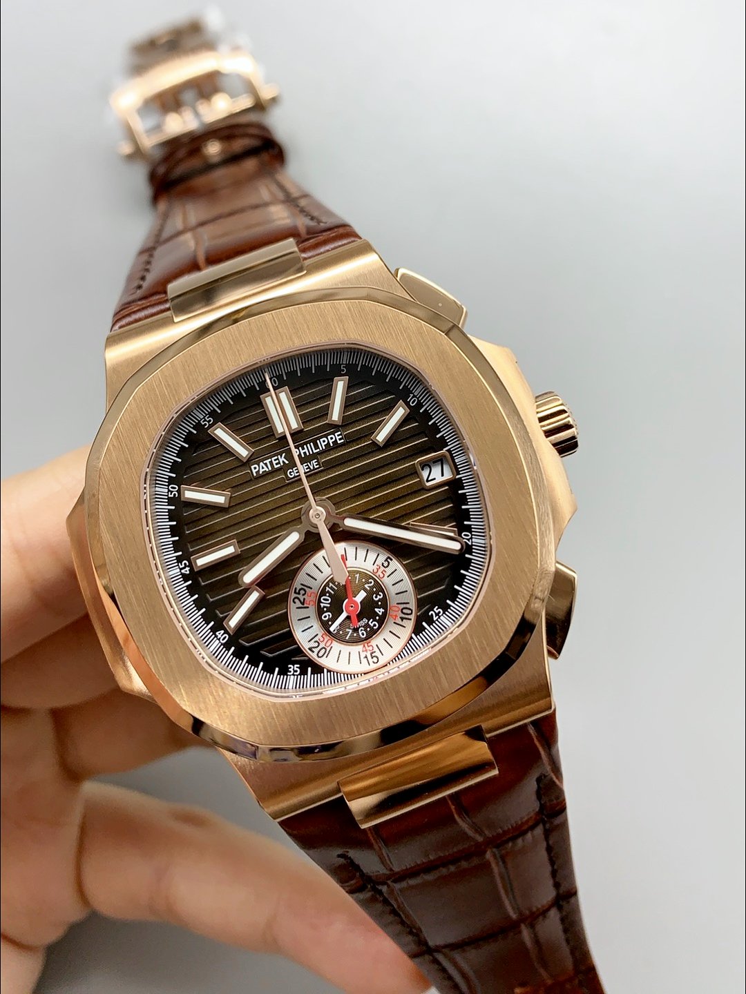Patek Philippe Nautilus 5980/R Chronograph Rose Gold on 904L Steel Case in Brown Dial (1:1Super Clone) - Image 3