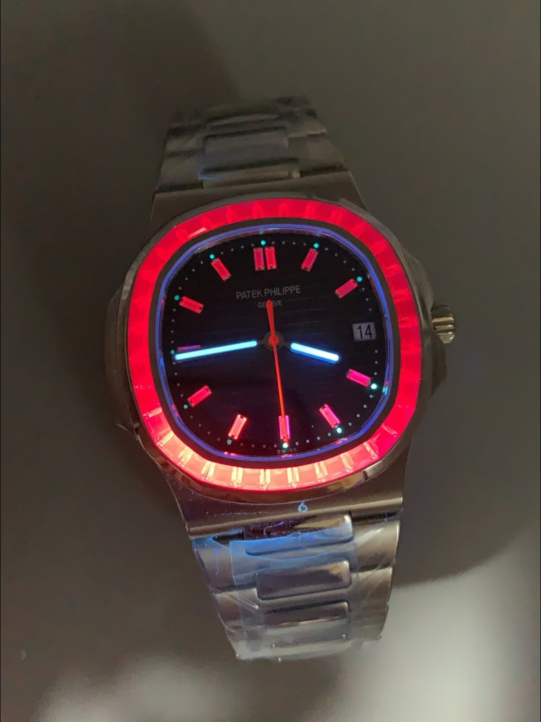 Patek Philippe Nautilus 5711 Black Dial 904L Steel with Rubies Bezel(1:1Super Clone) - Image 10