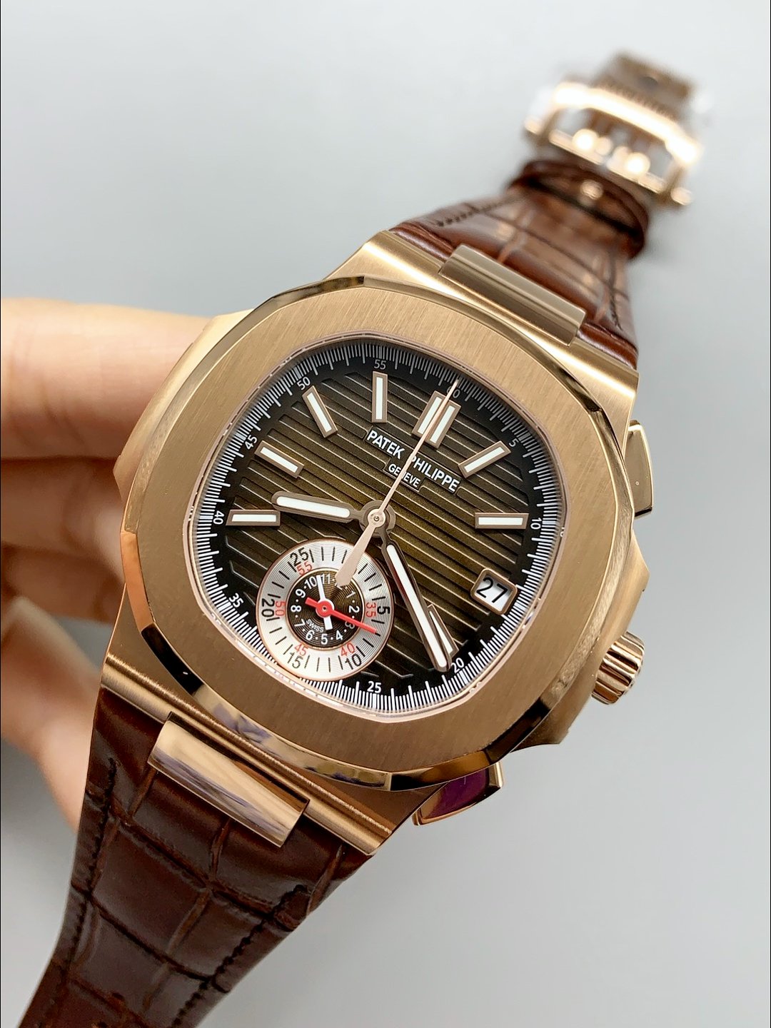 Patek Philippe Nautilus 5980/R Chronograph Rose Gold on 904L Steel Case in Brown Dial (1:1Super Clone) - Image 2