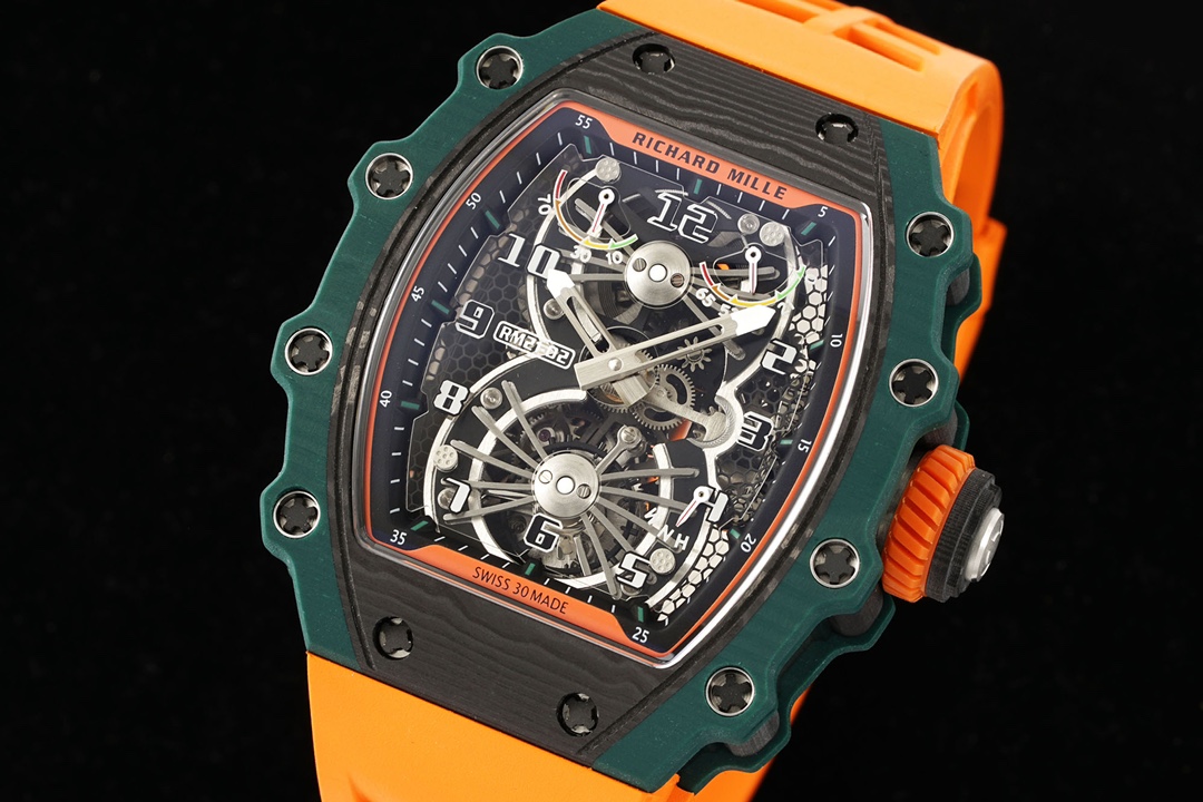Best Richard Mille RM 21-02 Tourbillon Aerodyne Replica Watch – Orange Leather Strap - Image 2