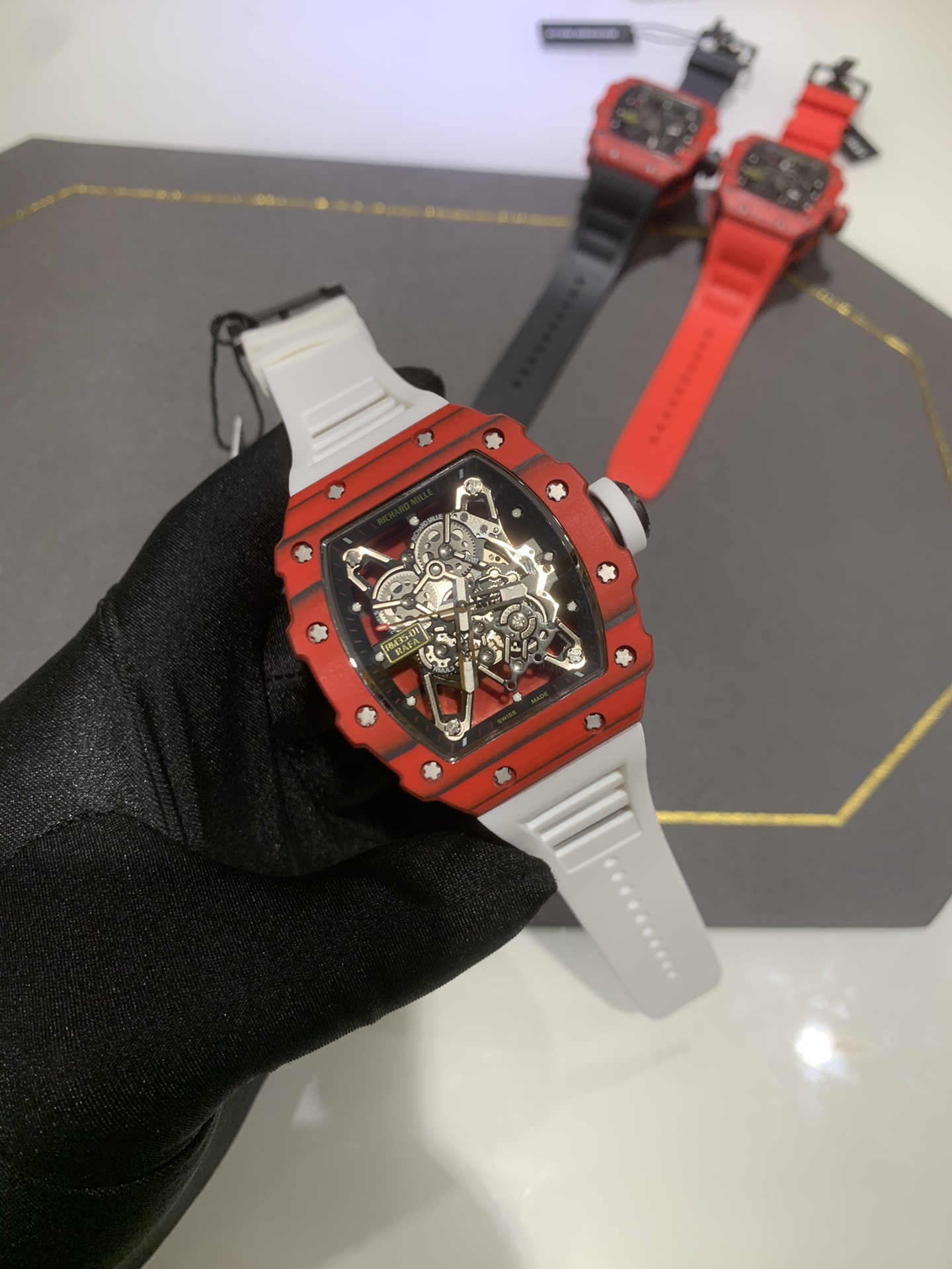 Swiss Richard Mille RM 35-01 Replica Rafael Nadal Red Case Watch – Carbon Fiber Case, Luxury Sport Design - Image 3