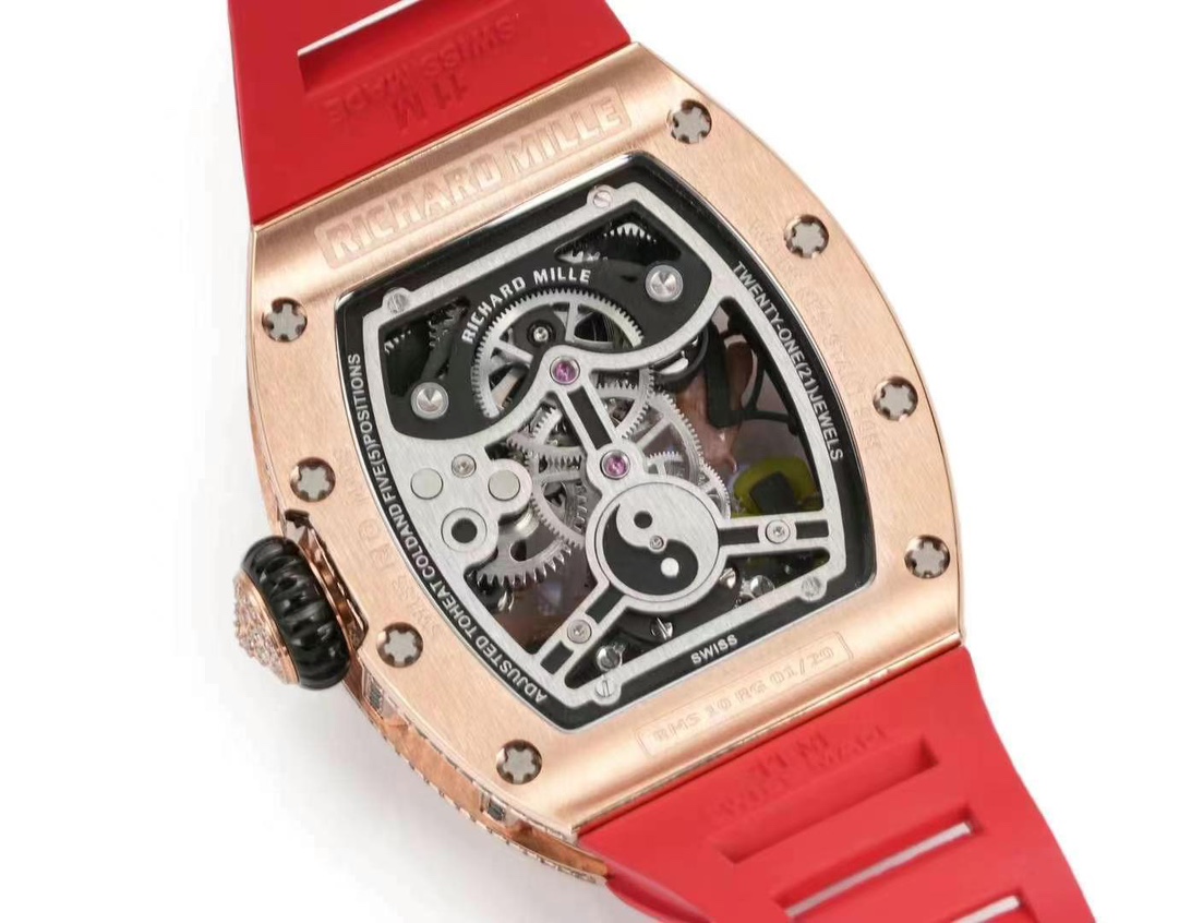Replica Richard Mille RM S10 Koi Tourbillon Watch Rose Gold with Diamond – Red Leather Strap - Image 10