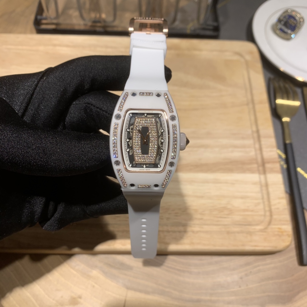 Elegant Swiss Richard Mille RM 07-01 Replica White Ceramic & Rose Gold Diamond Dial Watch – Luxury Style For Women - Image 2