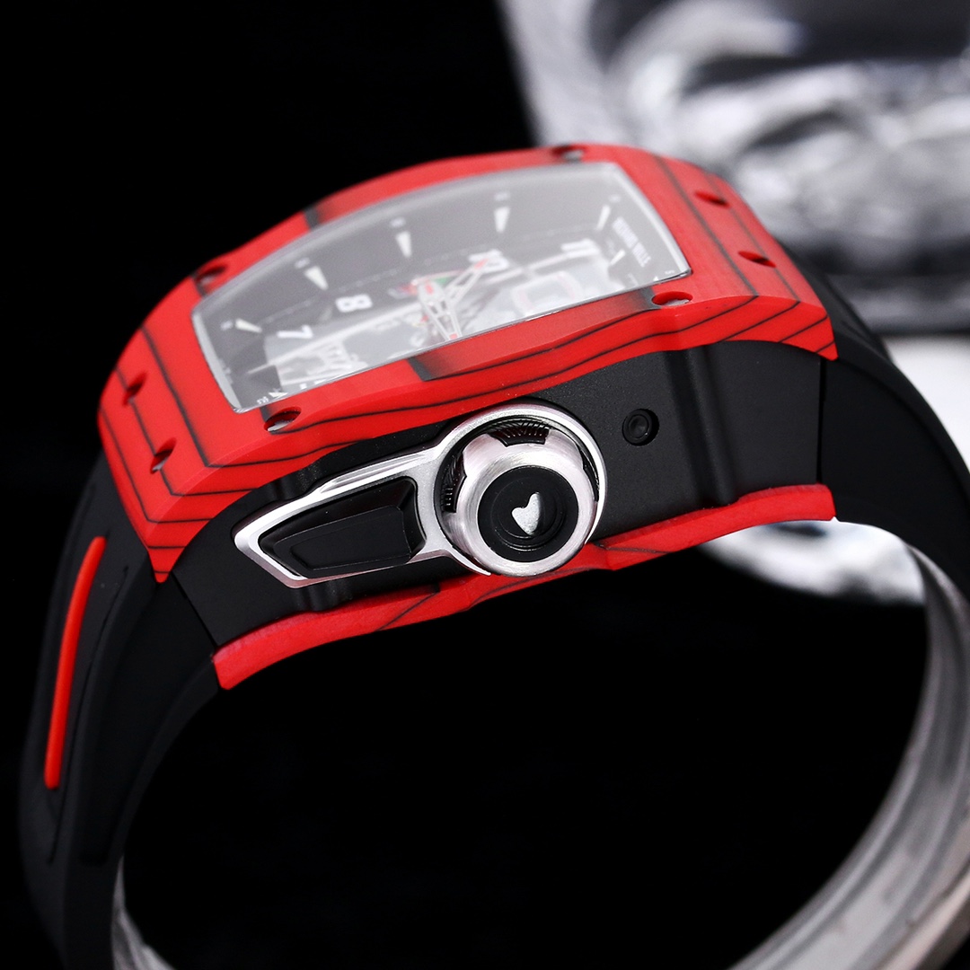 Luxury Sport Replica Richard Mille RM 40-01 Red Carbon Fiber Case Watch With Black Rubber Strap - Image 9