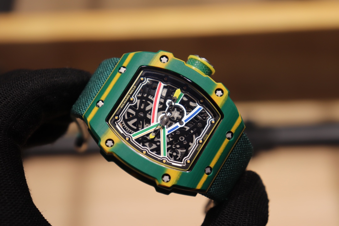 Best Replica Richard Mille RM 67-02 Skeleton Dial Watch With Green Fabric Strap - Image 4