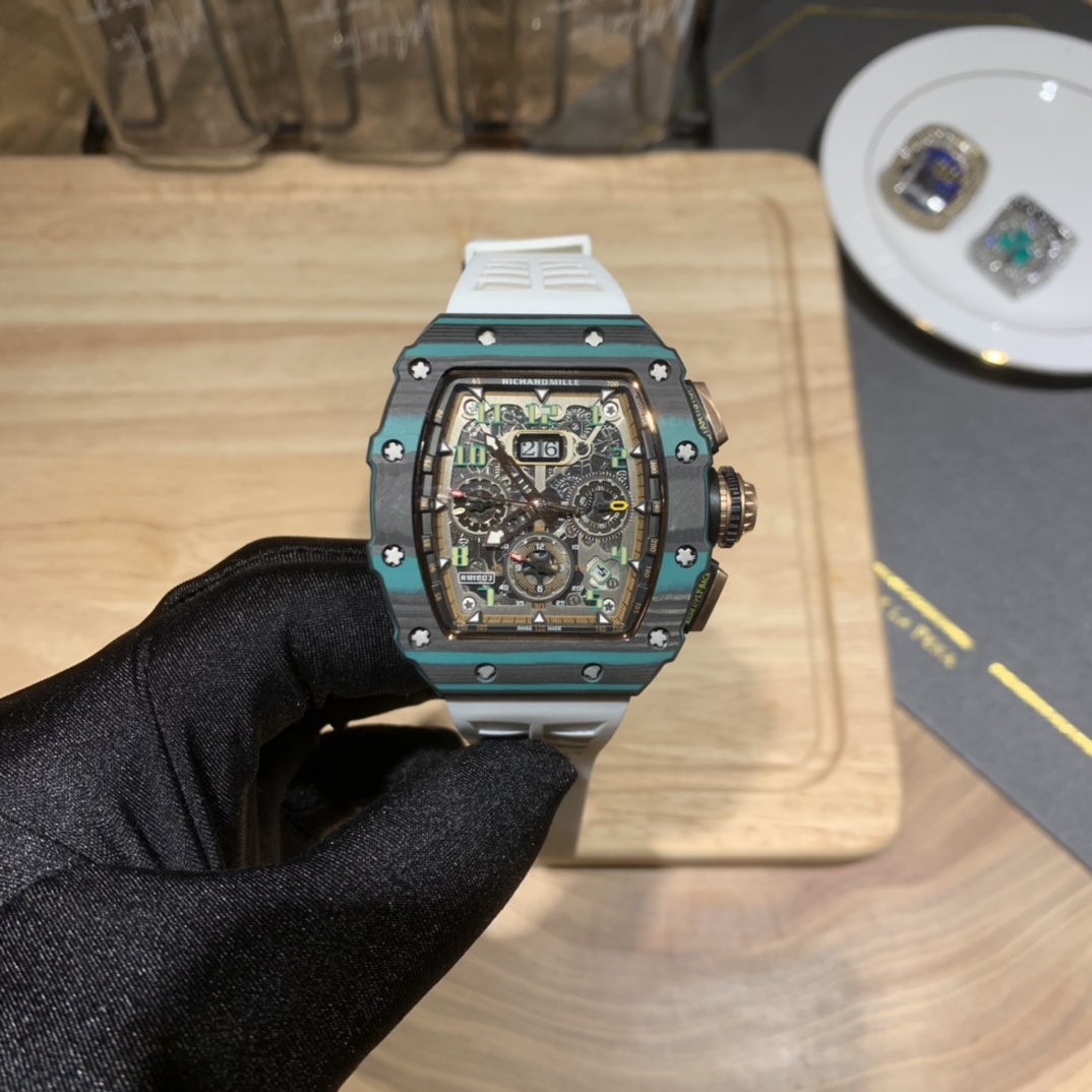 Richard Mille RM 11-03 Replica Watch Turquoise Quartz TPT White Strap Flyback Chronograph - Image 2