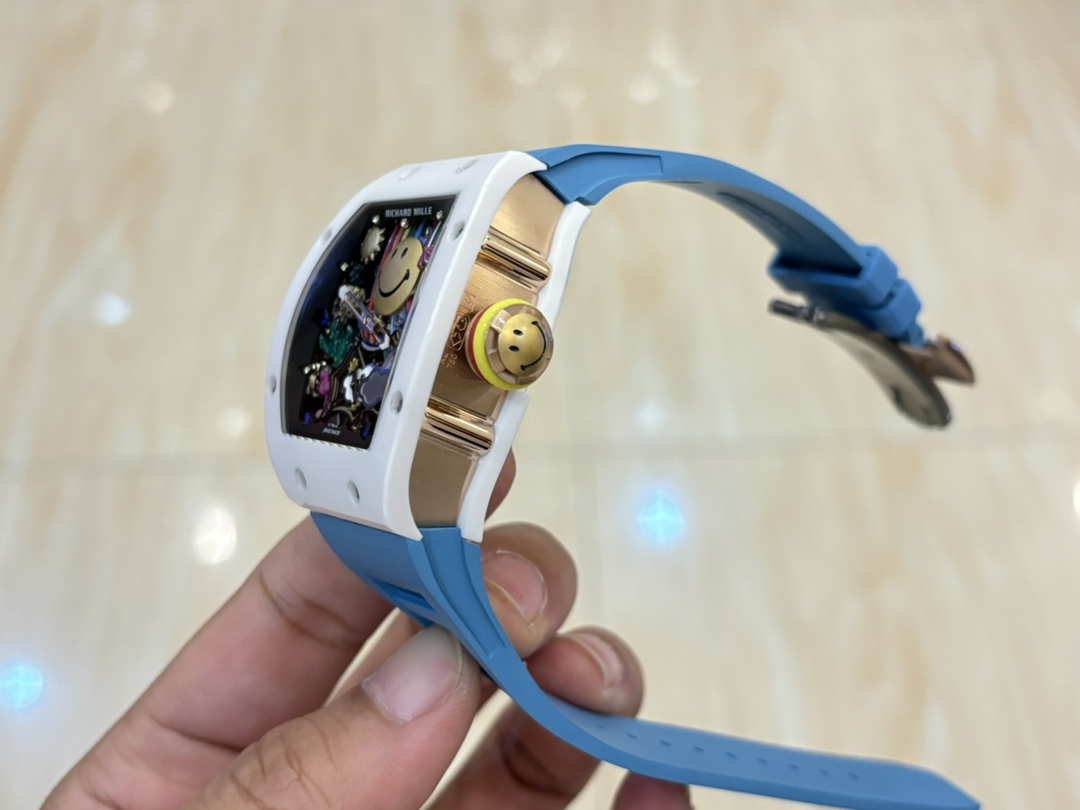 Richard Mille RM 88 Smiley Automatic Tourbillon Replica White Ceramic Blue Strap Watch - Image 5