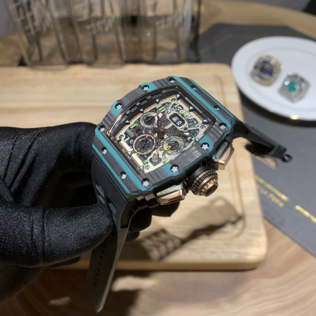 Swiss Replica Richard Mille RM 11-03 Carbon Turquoise Case Watch – Skeleton Dial Luxury Men’s Timepiece - Image 6