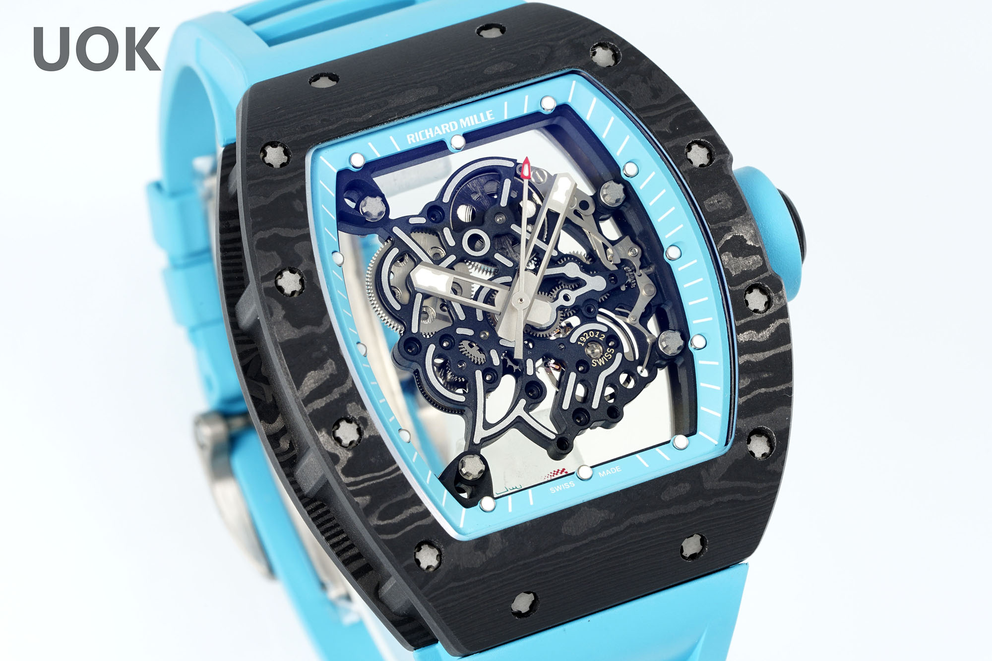 Best Replica RICHARD MILLE RM 55 – Swiss Movement Super Clone with Carbon Case & Blue Rubber Strap - Image 5