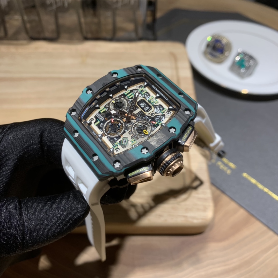 Richard Mille RM 11-03 Replica Watch Turquoise Quartz TPT White Strap Flyback Chronograph - Image 5