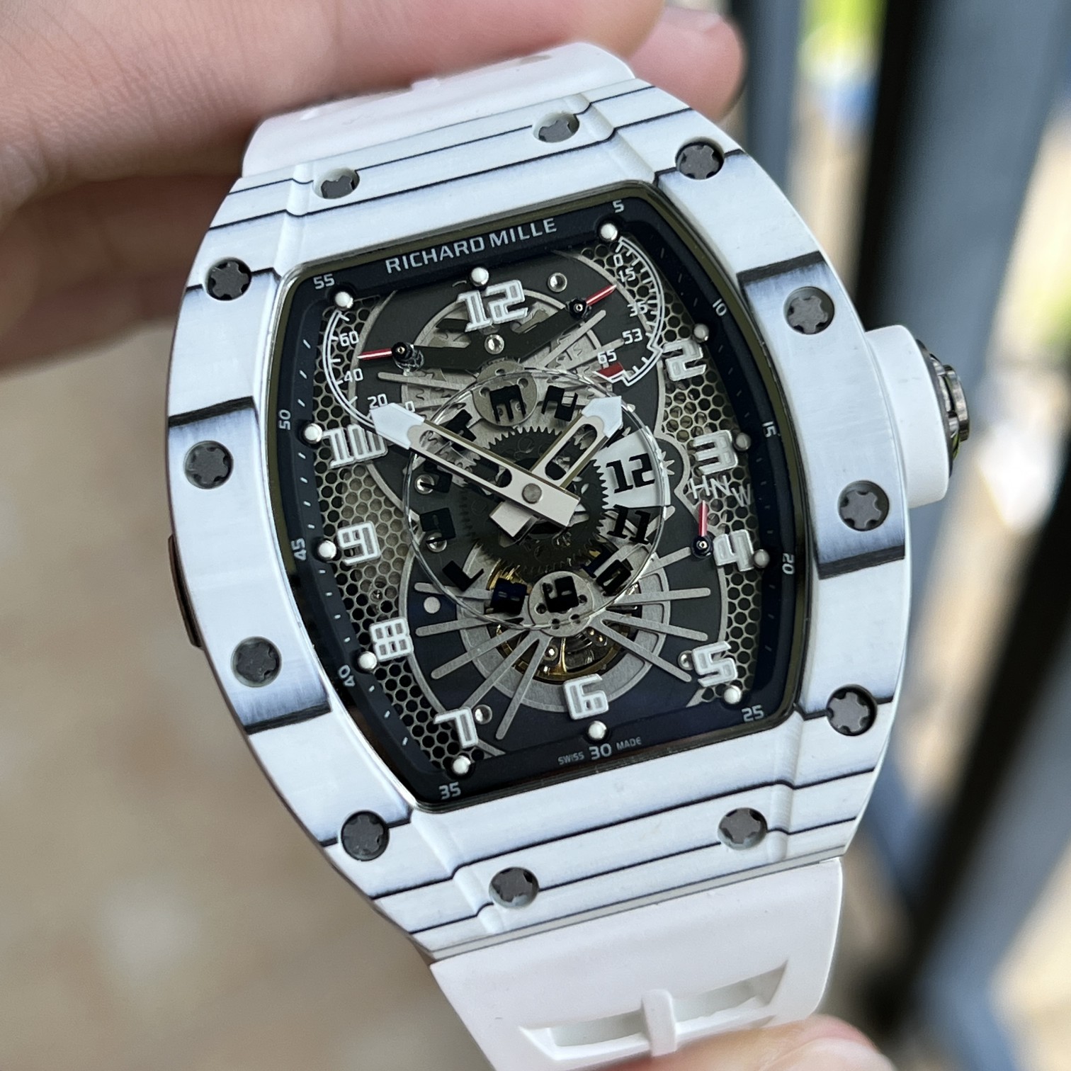 Richard Mille RM 022 Replica White Case White Strap Watch For Men – Skeletonized Dial And Carbon Fiber Case - Image 3