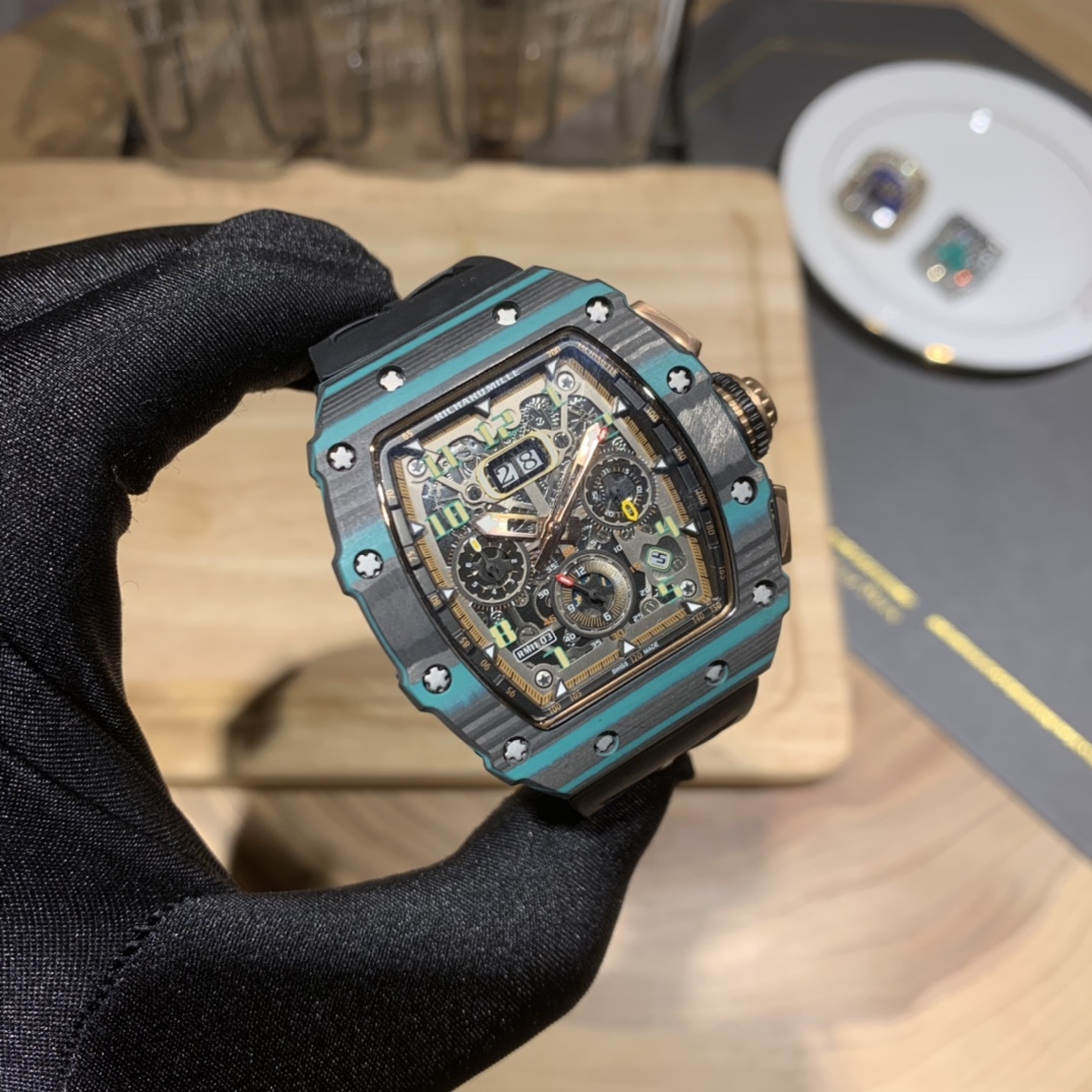 Swiss Replica Richard Mille RM 11-03 Carbon Turquoise Case Watch – Skeleton Dial Luxury Men’s Timepiece - Image 3