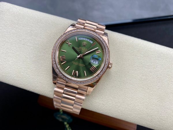 Day Date Rolex Weekly Journal Champaign 18K Gold Plated counter weight(rose gold diamonds daydate) - Image 5