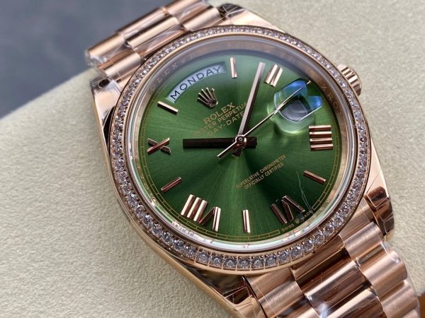 Day Date Rolex Weekly Journal Champaign 18K Gold Plated counter weight(rose gold diamonds daydate) - Image 3