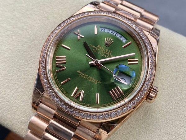 Day Date Rolex Weekly Journal Champaign 18K Gold Plated counter weight(rose gold diamonds daydate) - Image 4