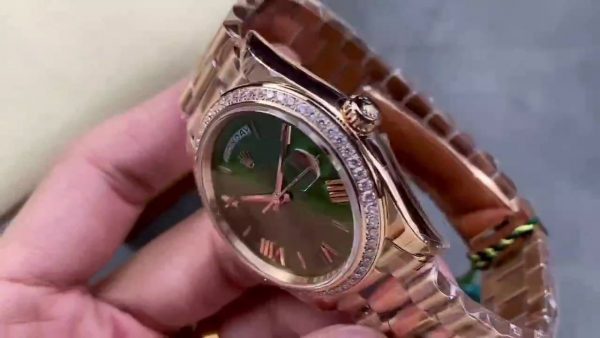 Day Date Rolex Weekly Journal Champaign 18K Gold Plated counter weight(rose gold diamonds daydate) - Image 2