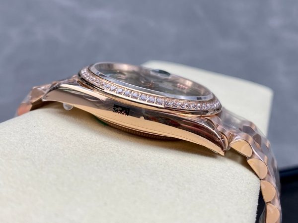 Day Date Rolex Weekly Journal Champaign 18K Gold Plated counter weight(rose gold diamonds daydate) - Image 6
