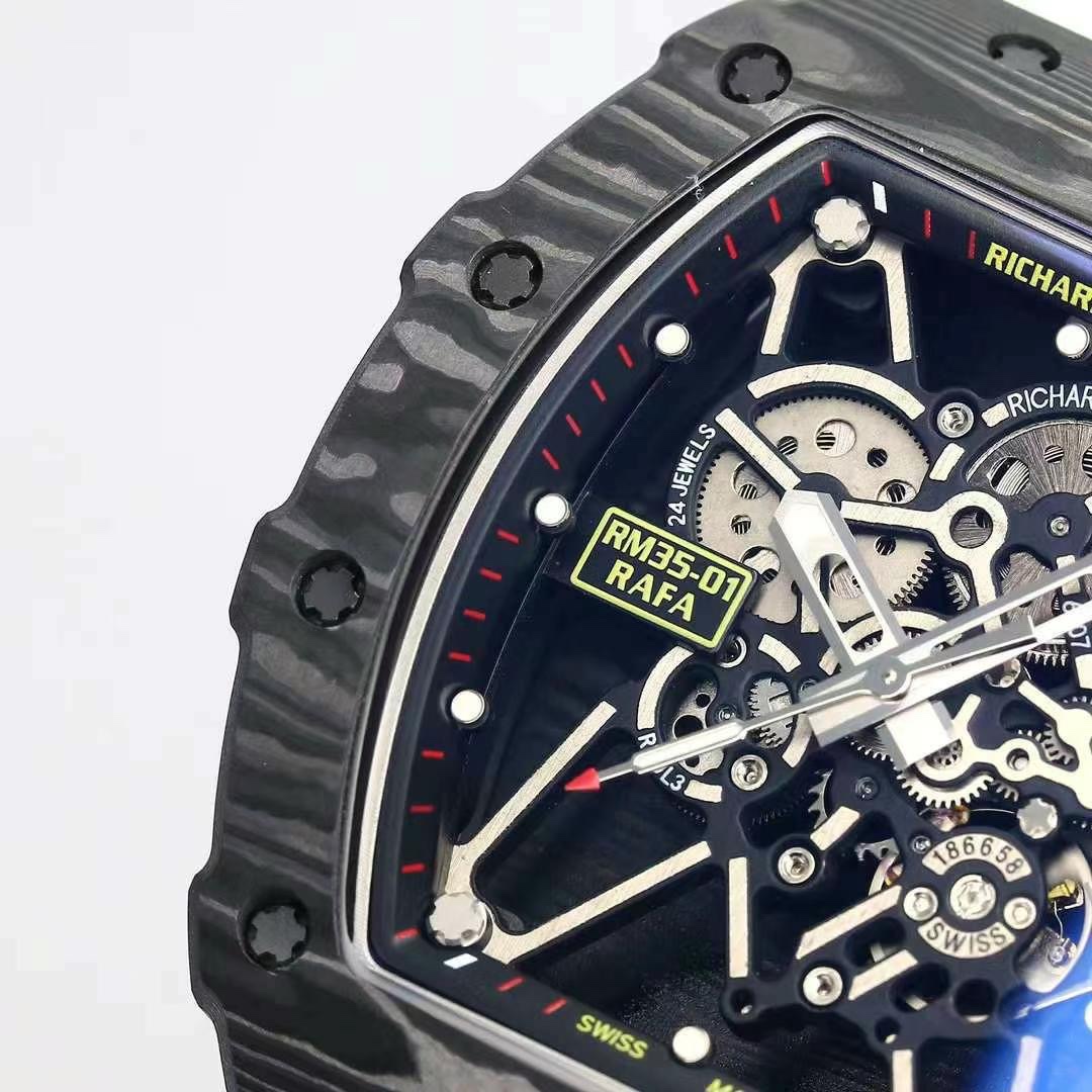 Top Swiss Replica Richard Mille RM35-01 – Carbon Fiber Case & White Rubber Strap - Image 5