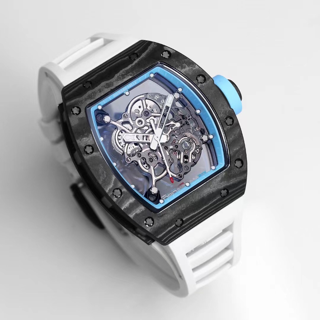 Best Replica RICHARD MILLE RM 055 Skeleton Watch – Swiss Movement Super Clone, Carbon Fiber Case, Sporty White Rubber Strap - Image 5