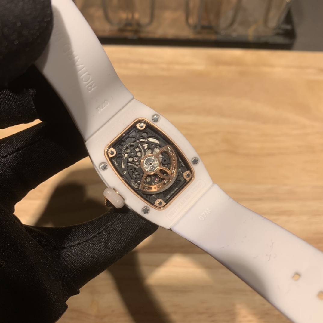 Elegant Swiss Richard Mille RM 07-01 Replica White Ceramic & Rose Gold Diamond Dial Watch – Luxury Style For Women - Image 8