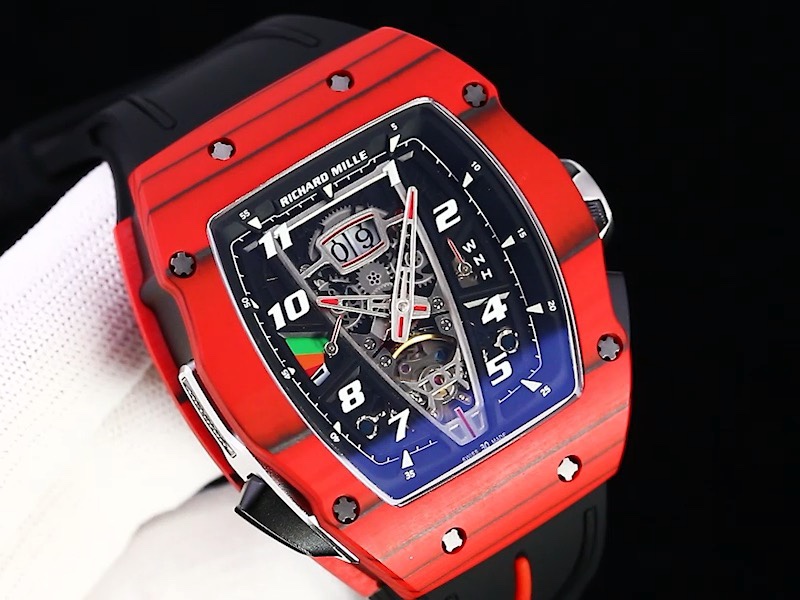 Luxury Sport Replica Richard Mille RM 40-01 Red Carbon Fiber Case Watch With Black Rubber Strap - Image 2
