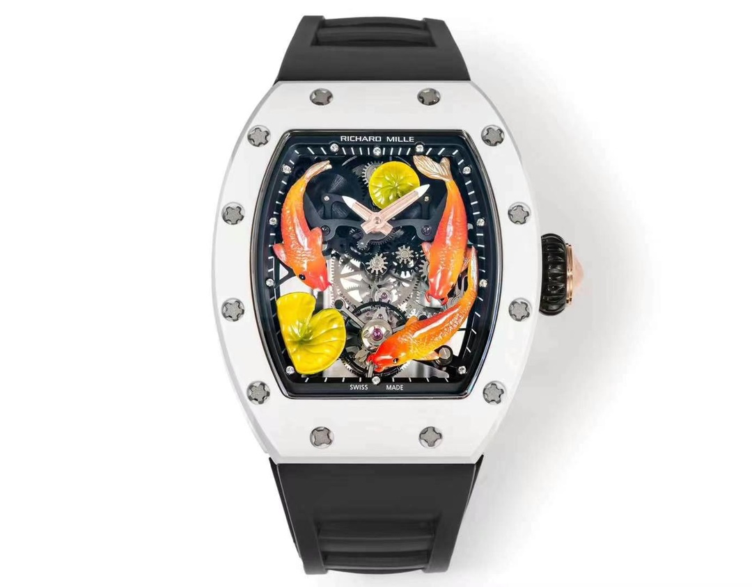 Replica Richard Mille RM S10 Koi Tourbillon Watch with Black Leather Strap - Image 9