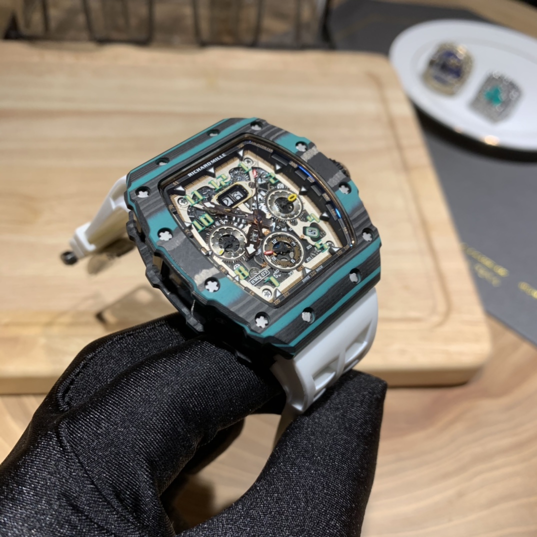 Richard Mille RM 11-03 Replica Watch Turquoise Quartz TPT White Strap Flyback Chronograph - Image 4