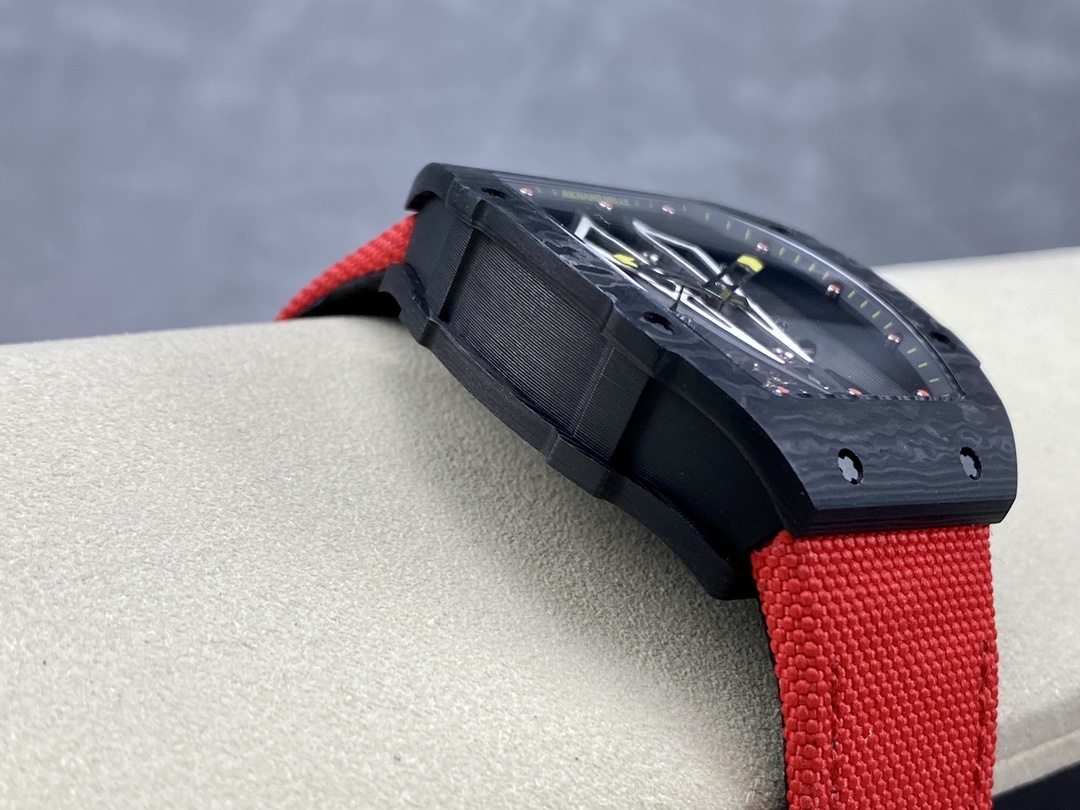 Swiss Replica Richard Mille RM27-03 Black Carbon Fiber Case with Red Woven Strap - Image 10