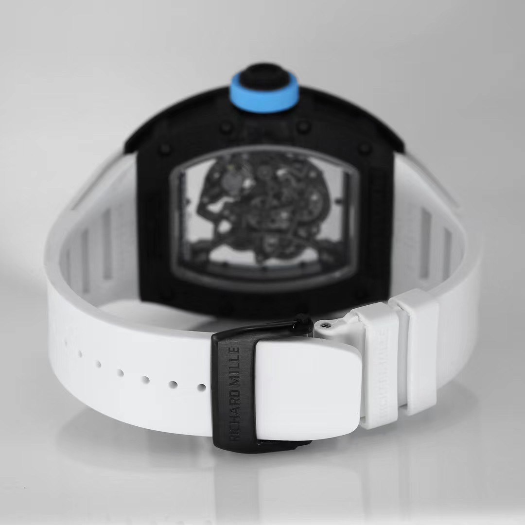 Best Replica RICHARD MILLE RM 055 Skeleton Watch – Swiss Movement Super Clone, Carbon Fiber Case, Sporty White Rubber Strap - Image 10