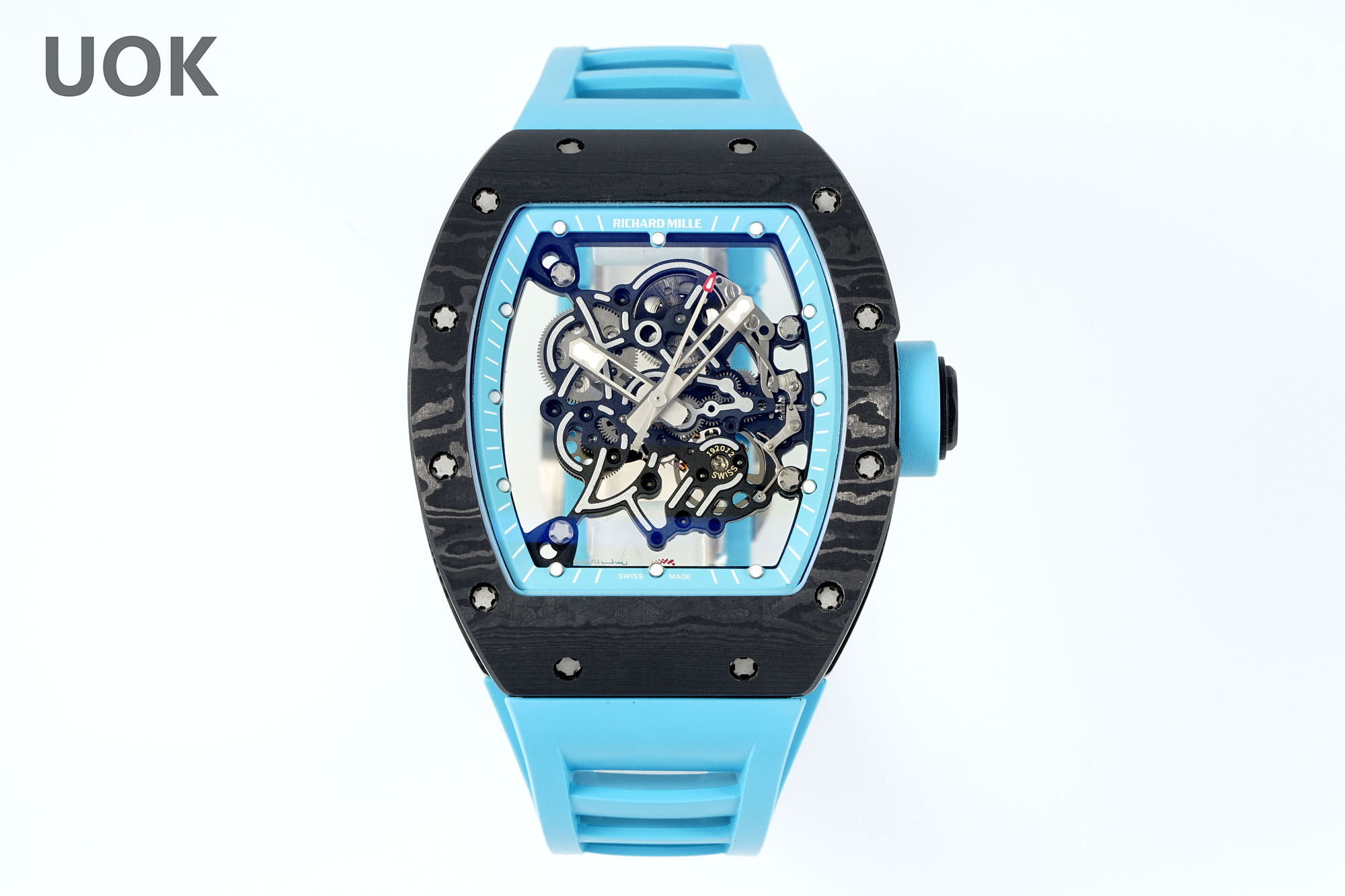 Best Replica RICHARD MILLE RM 55 – Swiss Movement Super Clone with Carbon Case & Blue Rubber Strap - Image 2