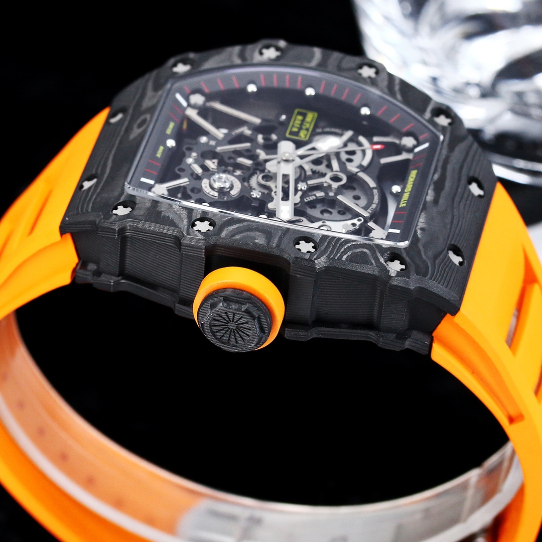 Swiss Super Clone Richard Mille RM 35-01 with NTPT Carbon Fiber Case, Orange Silicone Strap - Image 5