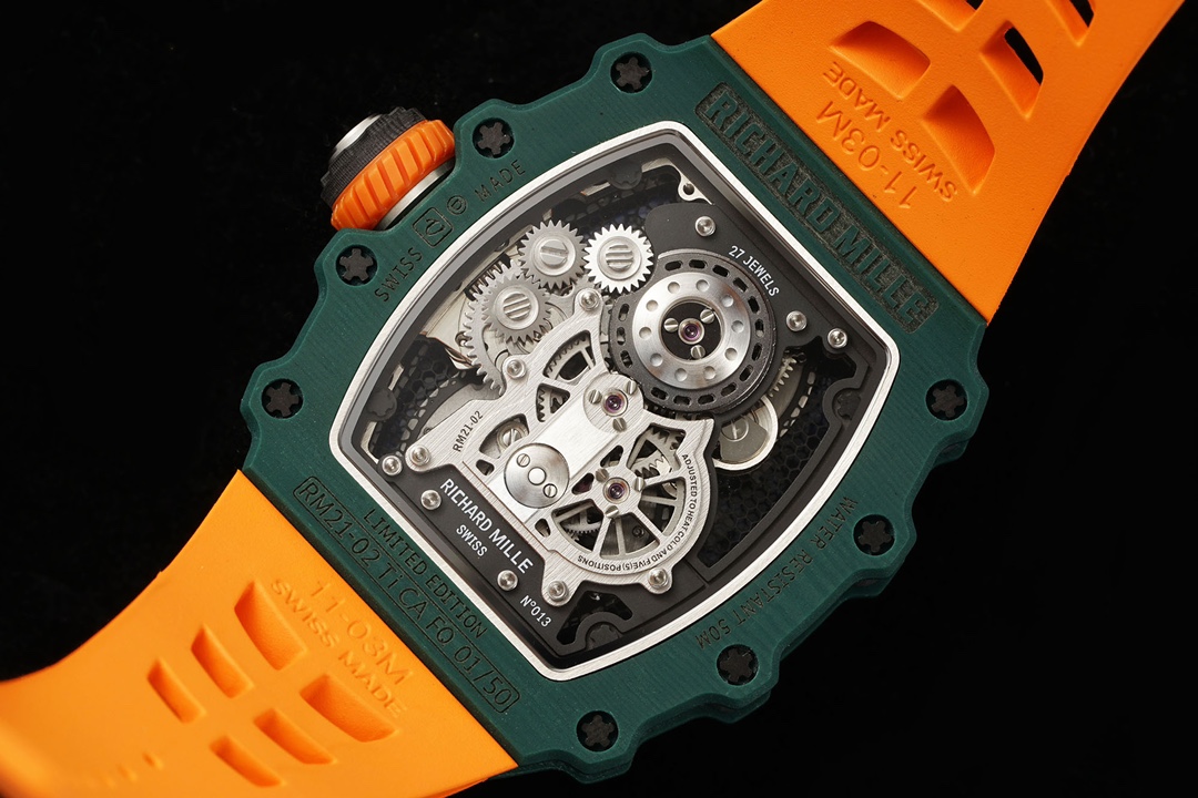 Best Richard Mille RM 21-02 Tourbillon Aerodyne Replica Watch – Orange Leather Strap - Image 8