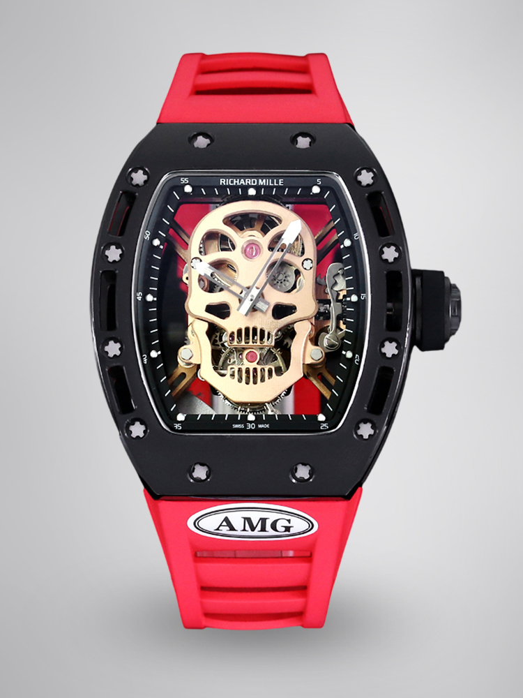 Best Swiss Replica RICHARD MILLE RM 52 Watch – Skeleton Tourbillon , Red Strap