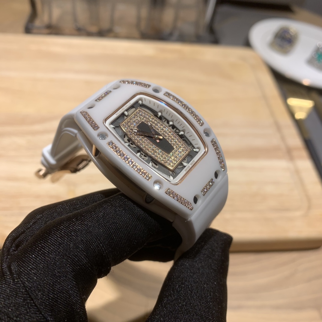 Elegant Swiss Richard Mille RM 07-01 Replica White Ceramic & Rose Gold Diamond Dial Watch – Luxury Style For Women - Image 6