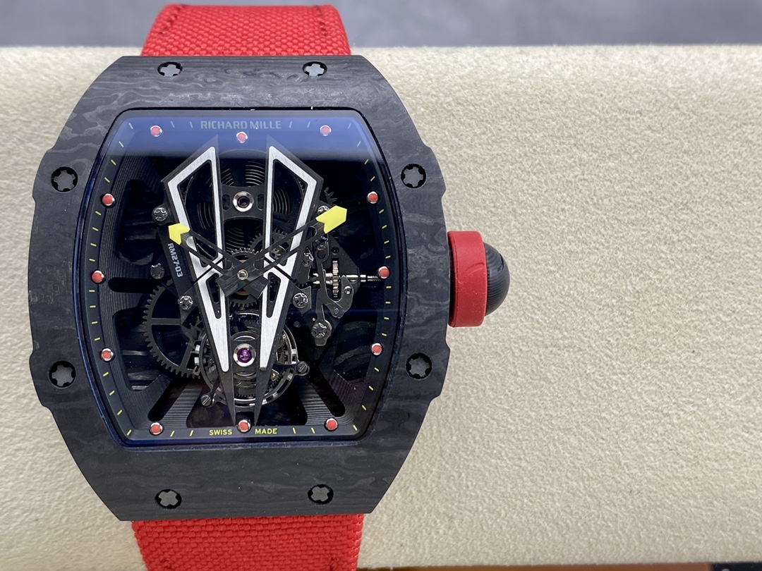 Swiss Replica Richard Mille RM27-03 Black Carbon Fiber Case with Red Woven Strap - Image 4