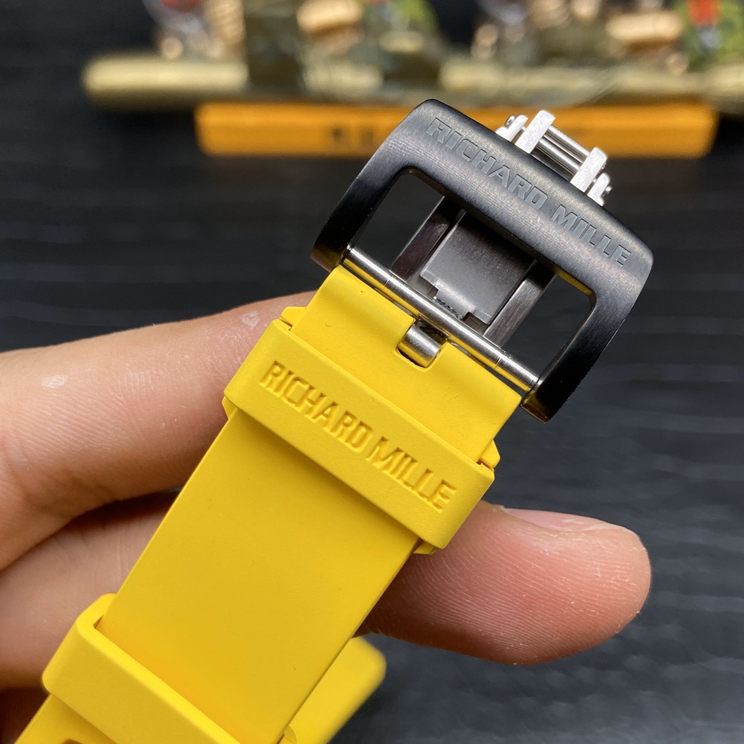 Best Swiss Replica Richard Mille RM 011 Skeleton Dial Watch – Carbon Fiber Case, Yellow Rubber Strap - Image 8
