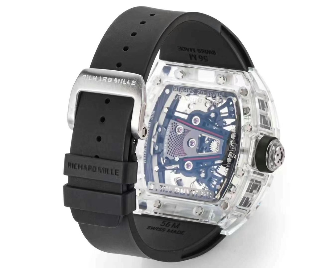 Replica Richard Mille RM 38-02 Pink Themed Crystal Skeleton Tourbillon Black Rubber Strap Watch - Image 8