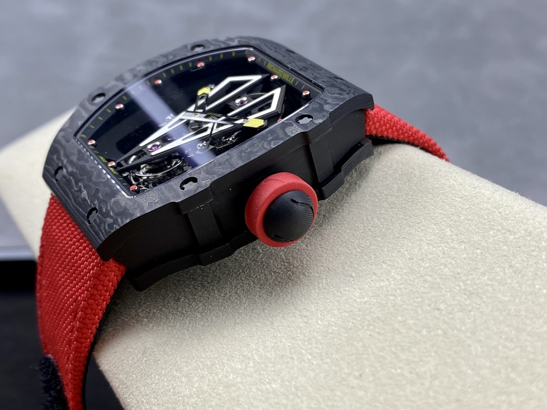 Swiss Replica Richard Mille RM27-03 Black Carbon Fiber Case with Red Woven Strap - Image 9