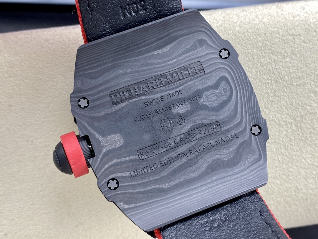Swiss Replica Richard Mille RM27-03 Black Carbon Fiber Case with Red Woven Strap - Image 8