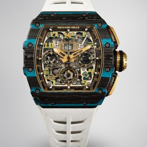 Richard Mille RM 11-03 Replica Watch Turquoise Quartz TPT White Strap Flyback Chronograph