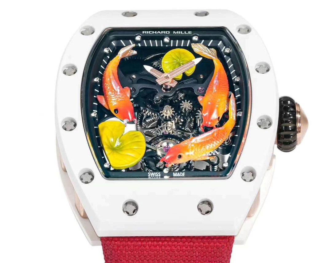 Best Replica Richard Mille RM S10 Koi Tourbillon Watch – Red Strap - Image 2